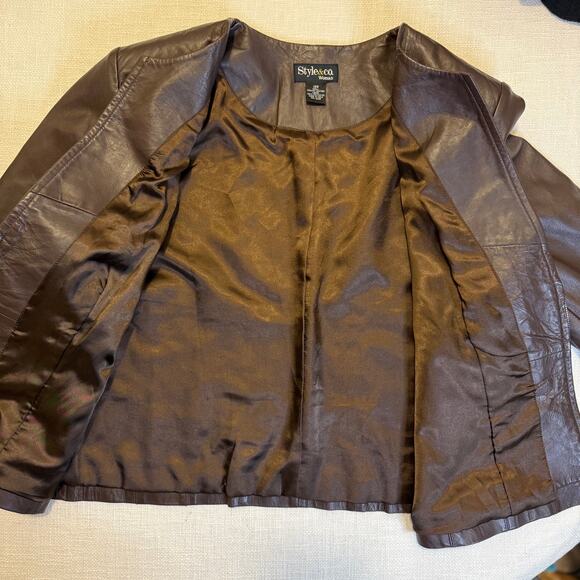 Style & Co. Chocolate Brown Genuine Leather Jacket – Women’s 18W - Picture 13 of 15
